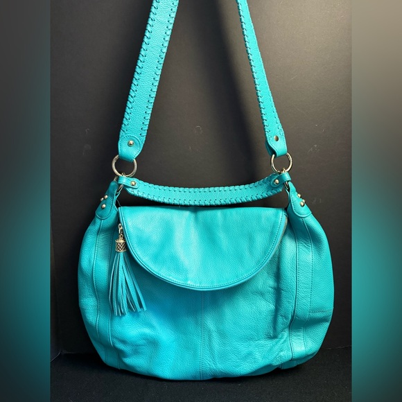 ✨ Onna Ehrlich Pebbled Leather Crossbody Satchel | Turquoise | NWT - Picture 3 of 11